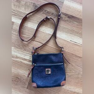 Dooney & Bourke Black Crossbody with Brown Leather Trim and Adjustable Strap